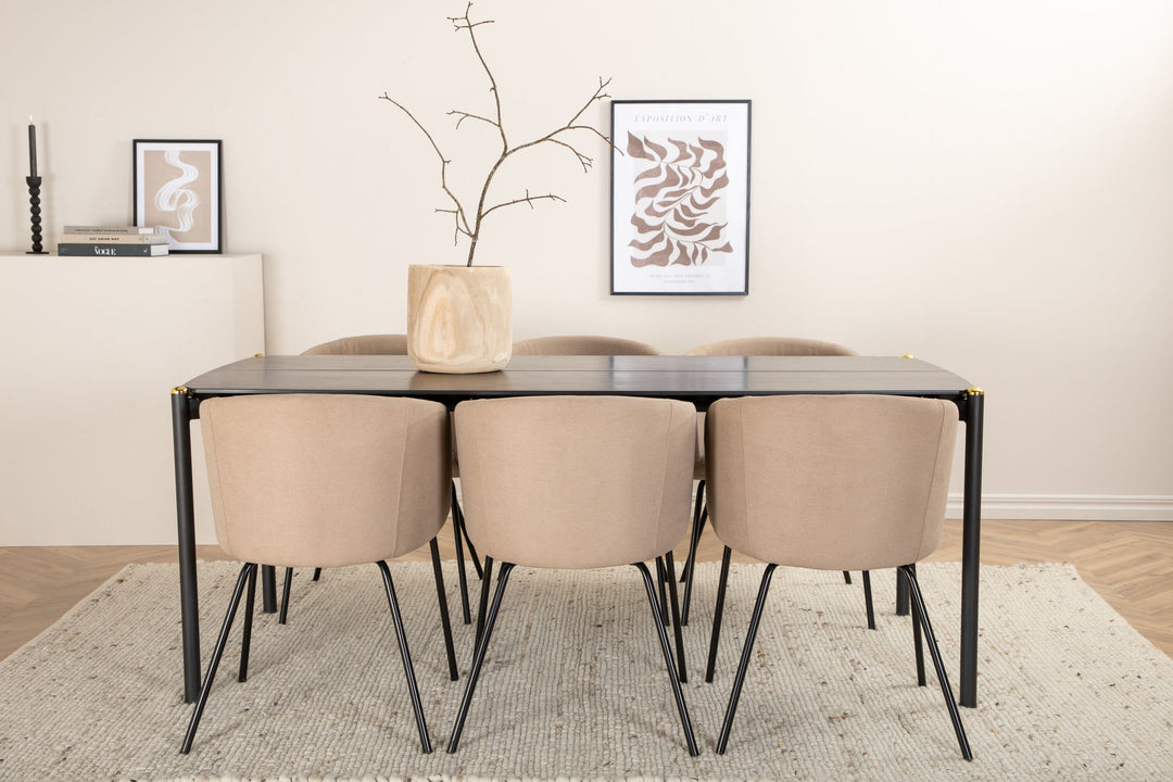 Venture Home Pelle Dining Table - Black / black Black+Berit Chair - Black / Beige Fabric (Polyester linen )_6