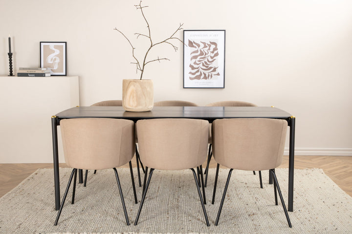 Venture Home Pelle Dining Table - Black / black Black+Berit Chair - Black / Beige Fabric (Polyester linen )_6