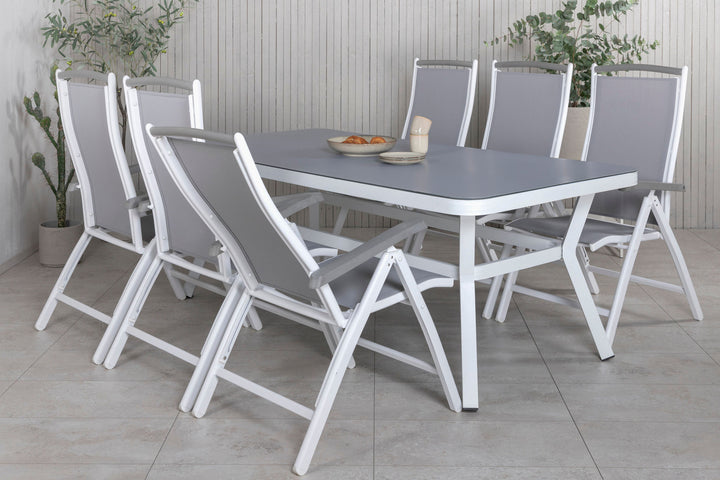 Venture Home Virya Dining Table - White Alu / Grey Glass - big table+Albany 5:pos Chair - White/Grey_6