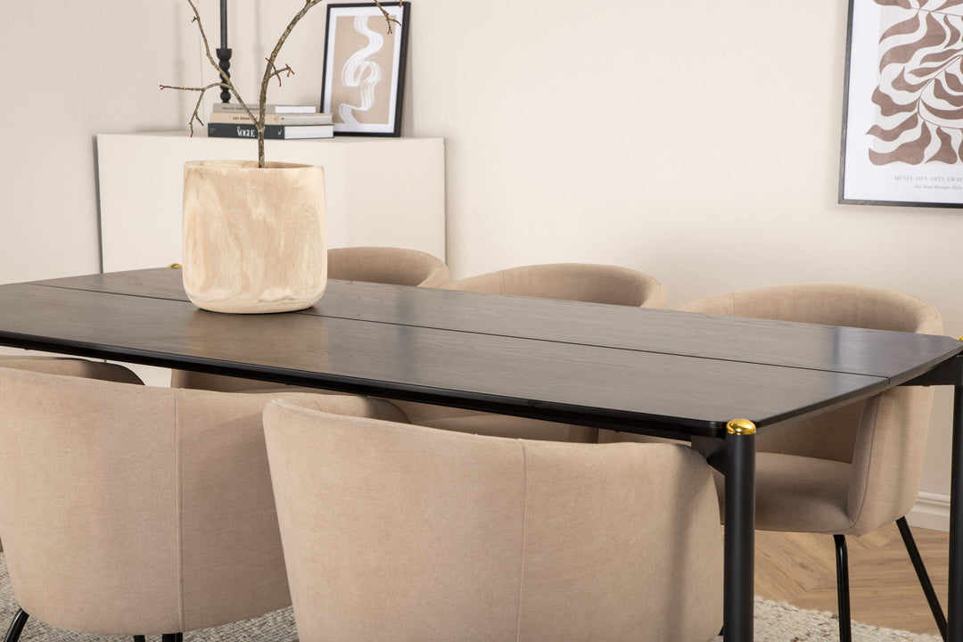 Venture Home Pelle Dining Table - Black / black Black+Berit Chair - Black / Beige Fabric (Polyester linen )_6