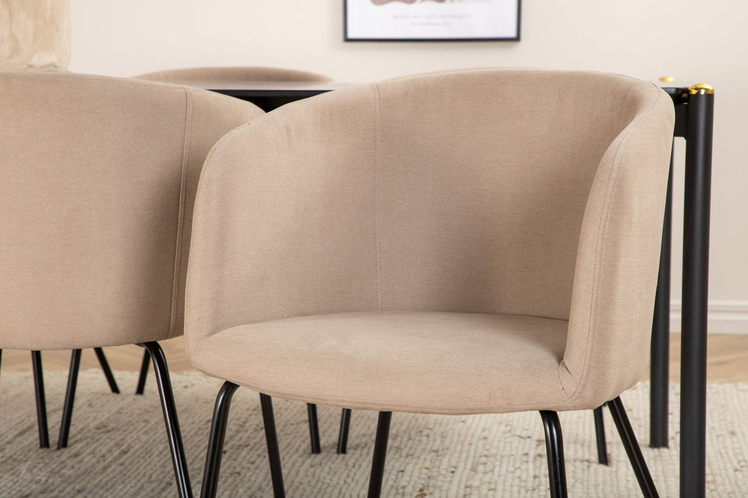Venture Home Pelle Dining Table - Black / black Black+Berit Chair - Black / Beige Fabric (Polyester linen )_6