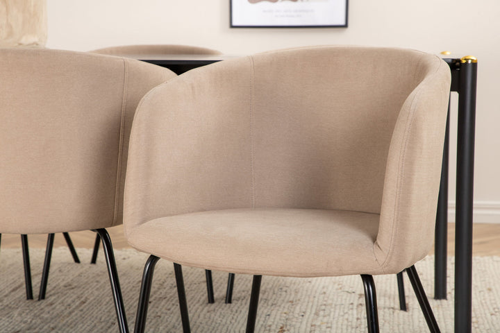 Venture Home Pelle Dining Table - Black / black Black+Berit Chair - Black / Beige Fabric (Polyester linen )_6