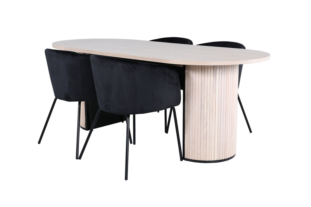 Venture Home Bianca Oval Dining Table - White Wash / Black Veneer+Berit Chair - Black / Black Velvet_4