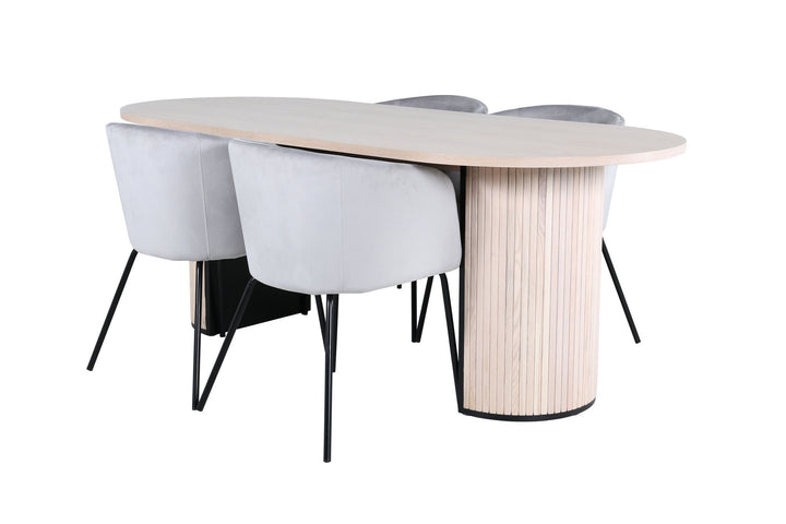 Venture Home Bianca Oval Dining Table - White Wash / Black Veneer+Berit Chair - Black / Light Grey Velvet_4