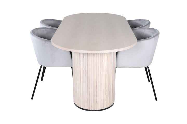Venture Home Bianca Oval Dining Table - White Wash / Black Veneer+Berit Chair - Black / Light Grey Velvet_4