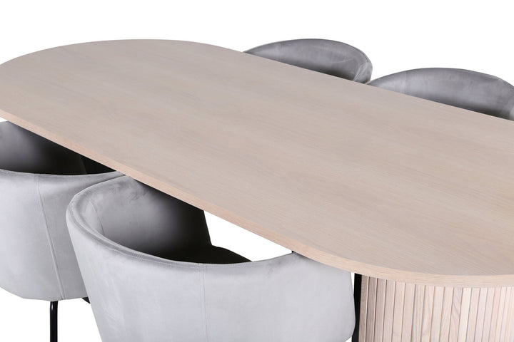 Venture Home Bianca Oval Dining Table - White Wash / Black Veneer+Berit Chair - Black / Light Grey Velvet_4