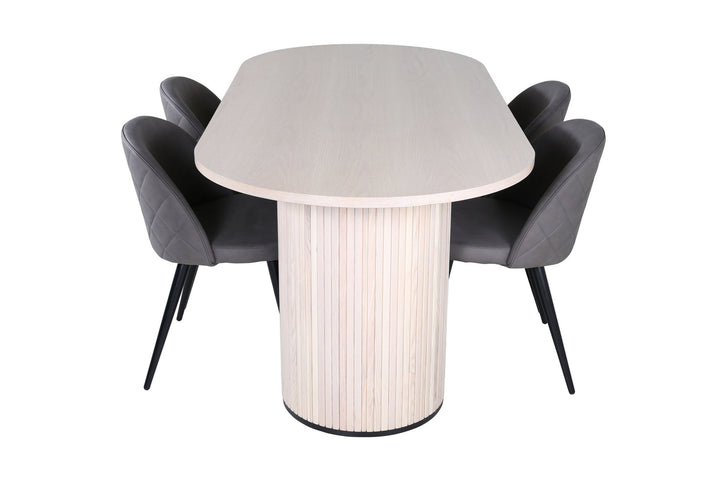 Venture Home Bianca Oval Dining Table - White Wash / Black Veneer+Velvet Stitches Chair - Black / Grey Micro Fibre_4