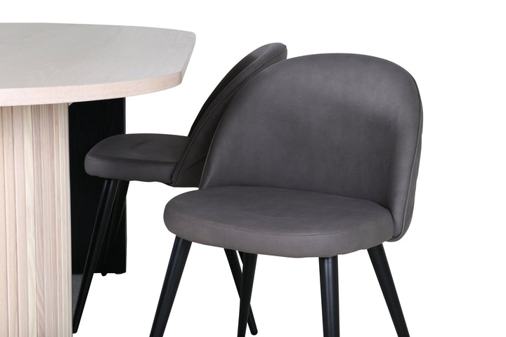 Venture Home Bianca Oval Dining Table - White Wash / Black Veneer+Velvet Stitches Chair - Black / Grey Micro Fibre_4