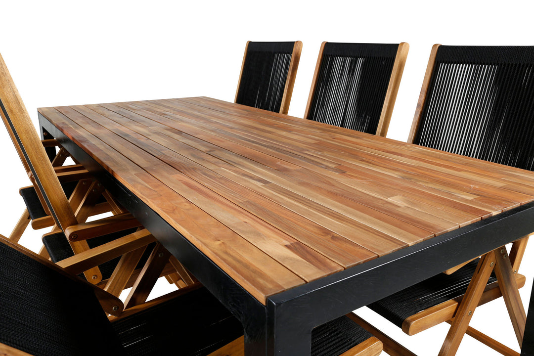 Venture Home Bois Dining table 205*90cm - Black Legs / Acacia +Little John foldable Chair - Rope / Acacia_6