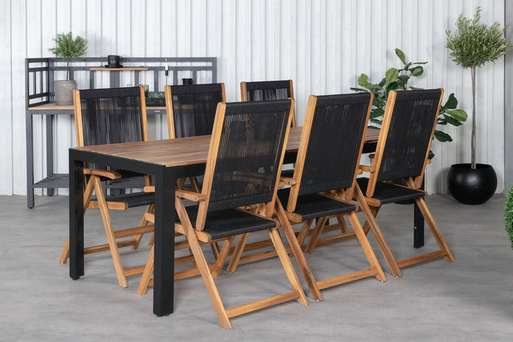 Venture Home Bois Dining table 205*90cm - Black Legs / Acacia +Little John foldable Chair - Rope / Acacia_6