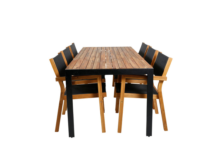 Venture Home Bois Dining table 205*90cm - Black Legs / Acacia +Venice Stackingchair - Teak / Black textilene_6