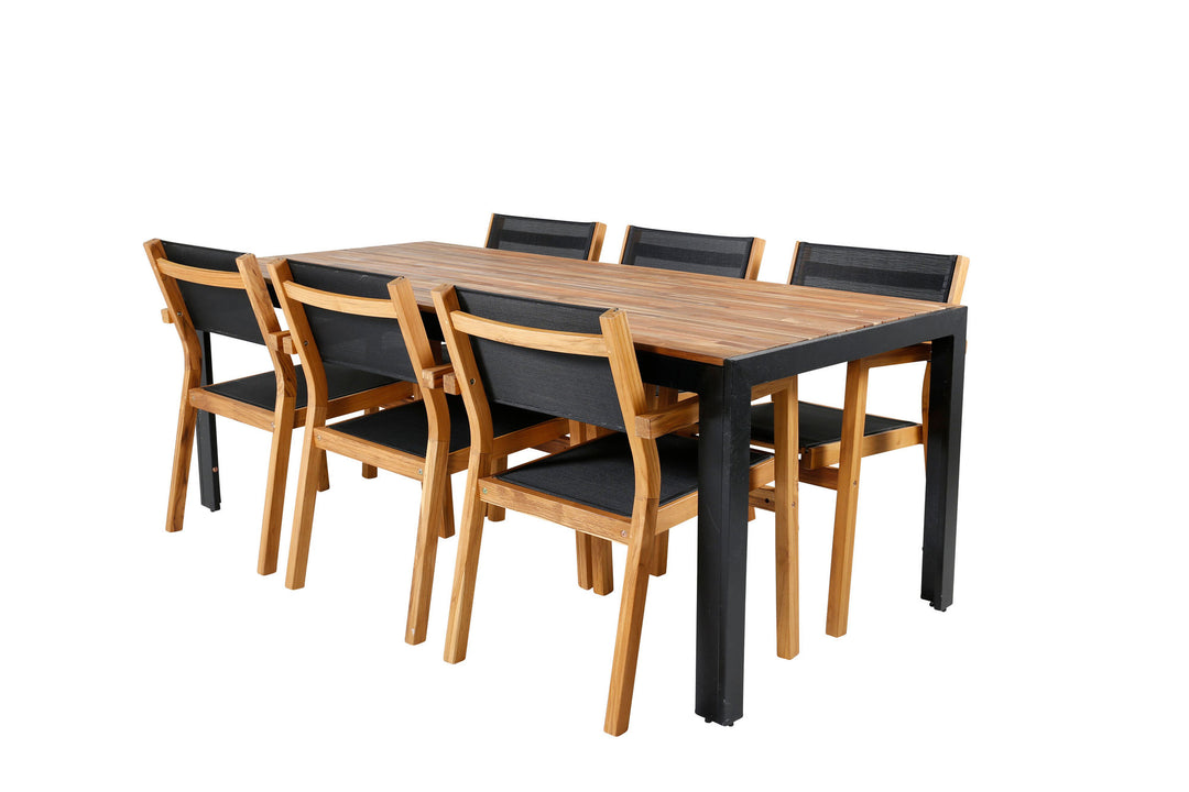 Venture Home Bois Dining table 205*90cm - Black Legs / Acacia +Venice Stackingchair - Teak / Black textilene_6