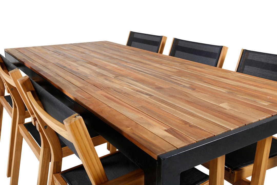 Venture Home Bois Dining table 205*90cm - Black Legs / Acacia +Venice Stackingchair - Teak / Black textilene_6