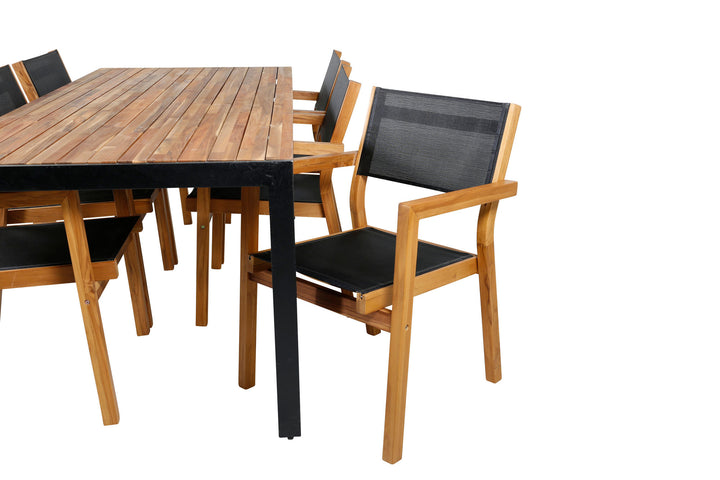 Venture Home Bois Dining table 205*90cm - Black Legs / Acacia +Venice Stackingchair - Teak / Black textilene_6