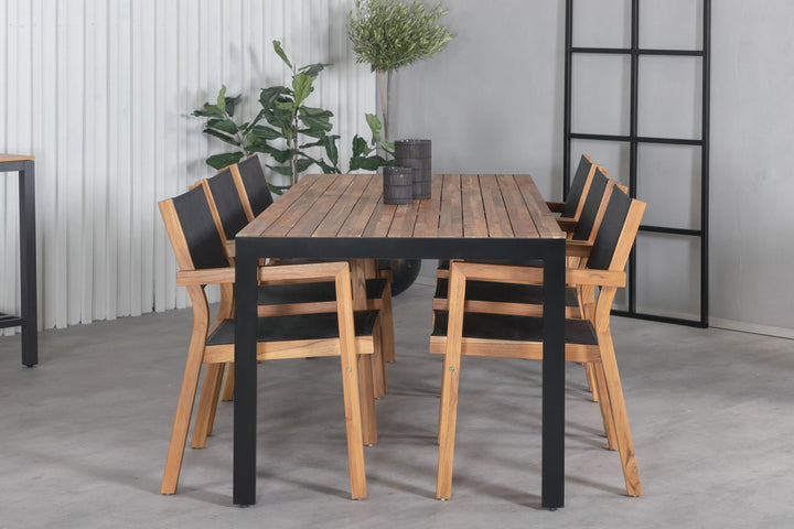 Venture Home Bois Dining table 205*90cm - Black Legs / Acacia +Venice Stackingchair - Teak / Black textilene_6
