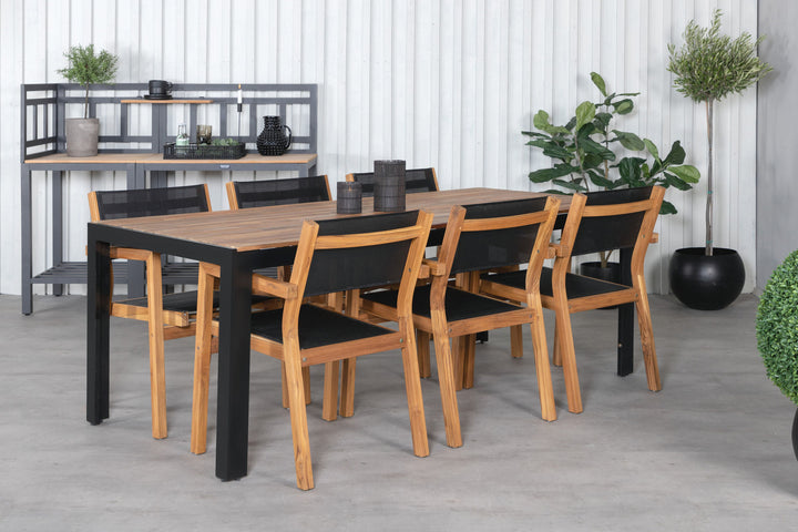 Venture Home Bois Dining table 205*90cm - Black Legs / Acacia +Venice Stackingchair - Teak / Black textilene_6