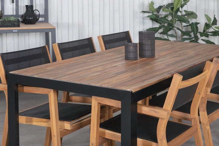Venture Home Bois Dining table 205*90cm - Black Legs / Acacia +Venice Stackingchair - Teak / Black textilene_6