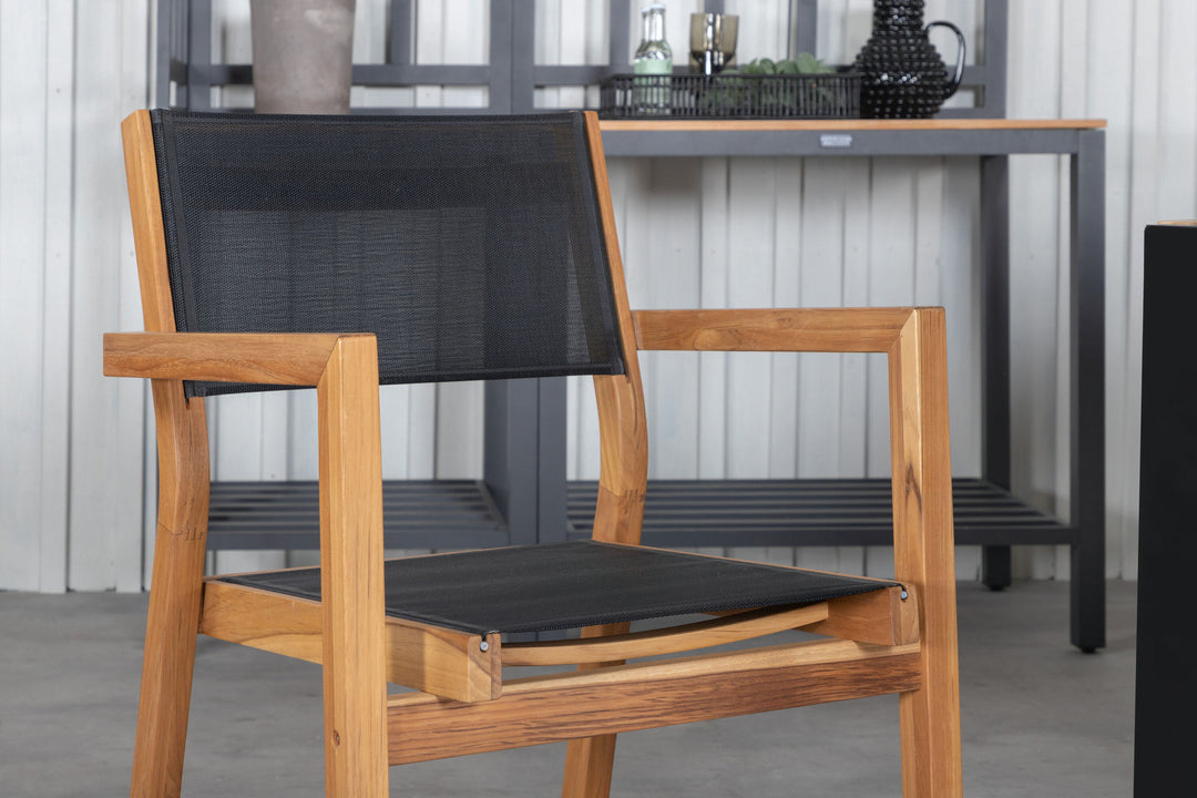 Venture Home Bois Dining table 205*90cm - Black Legs / Acacia +Venice Stackingchair - Teak / Black textilene_6