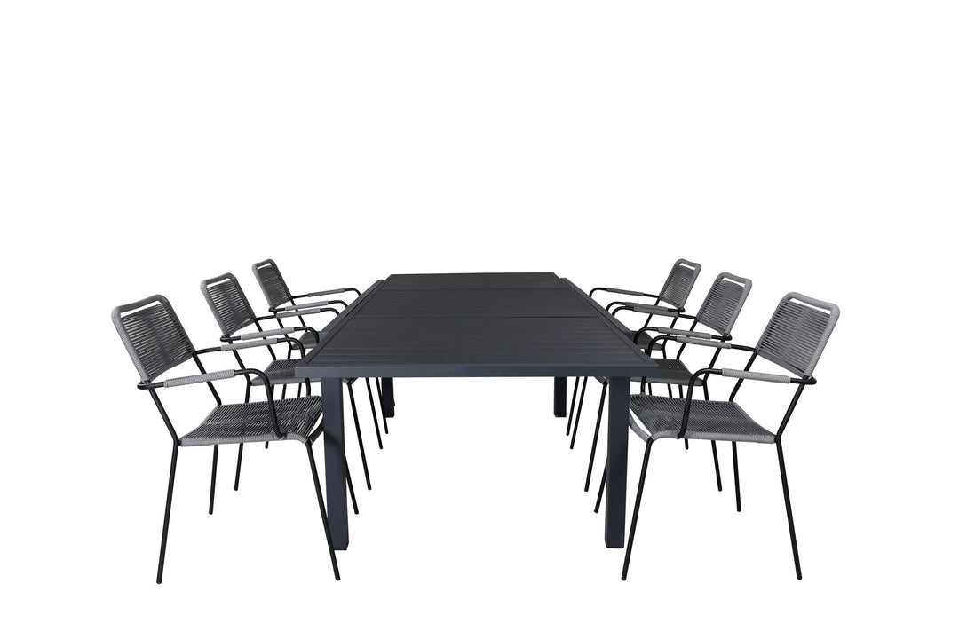 Venture Home Marbella Table 160/240 - Black/Black+Lindos Armchair - Black Alu / Grey Rope_6