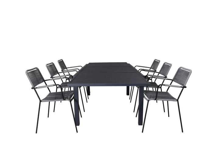 Venture Home Marbella Table 160/240 - Black/Black+Lindos Armchair - Black Alu / Grey Rope_6