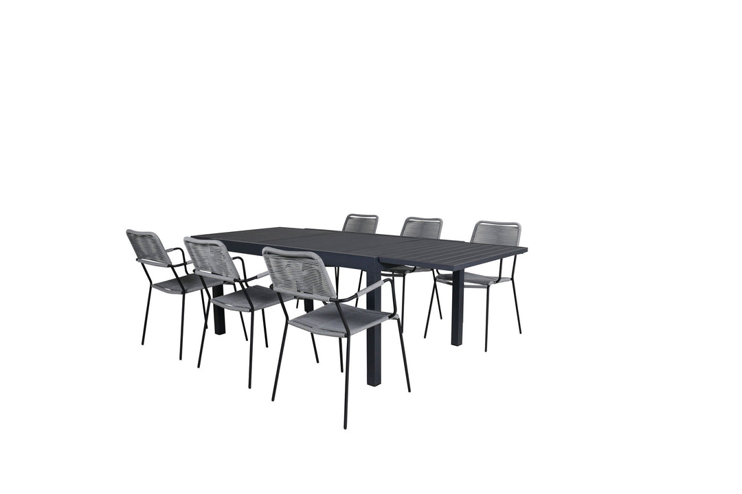 Venture Home Marbella Table 160/240 - Black/Black+Lindos Armchair - Black Alu / Grey Rope_6