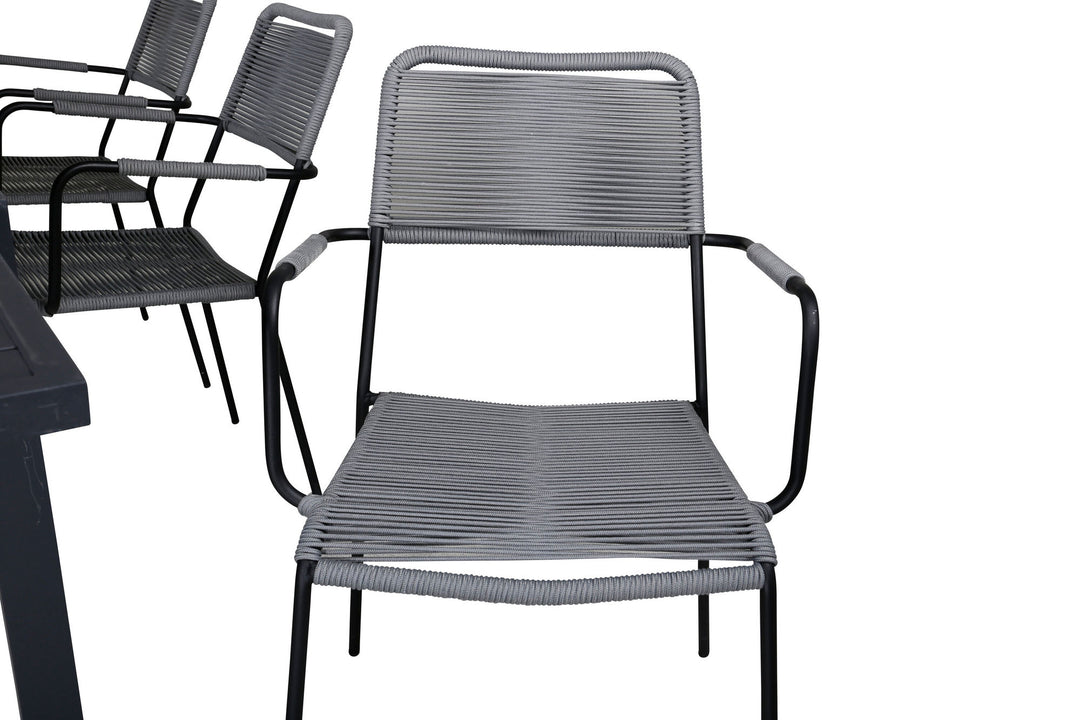 Venture Home Marbella Table 160/240 - Black/Black+Lindos Armchair - Black Alu / Grey Rope_6