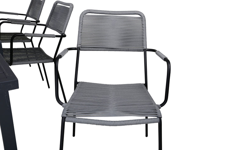 Venture Home Marbella Table 160/240 - Black/Black+Lindos Armchair - Black Alu / Grey Rope_6