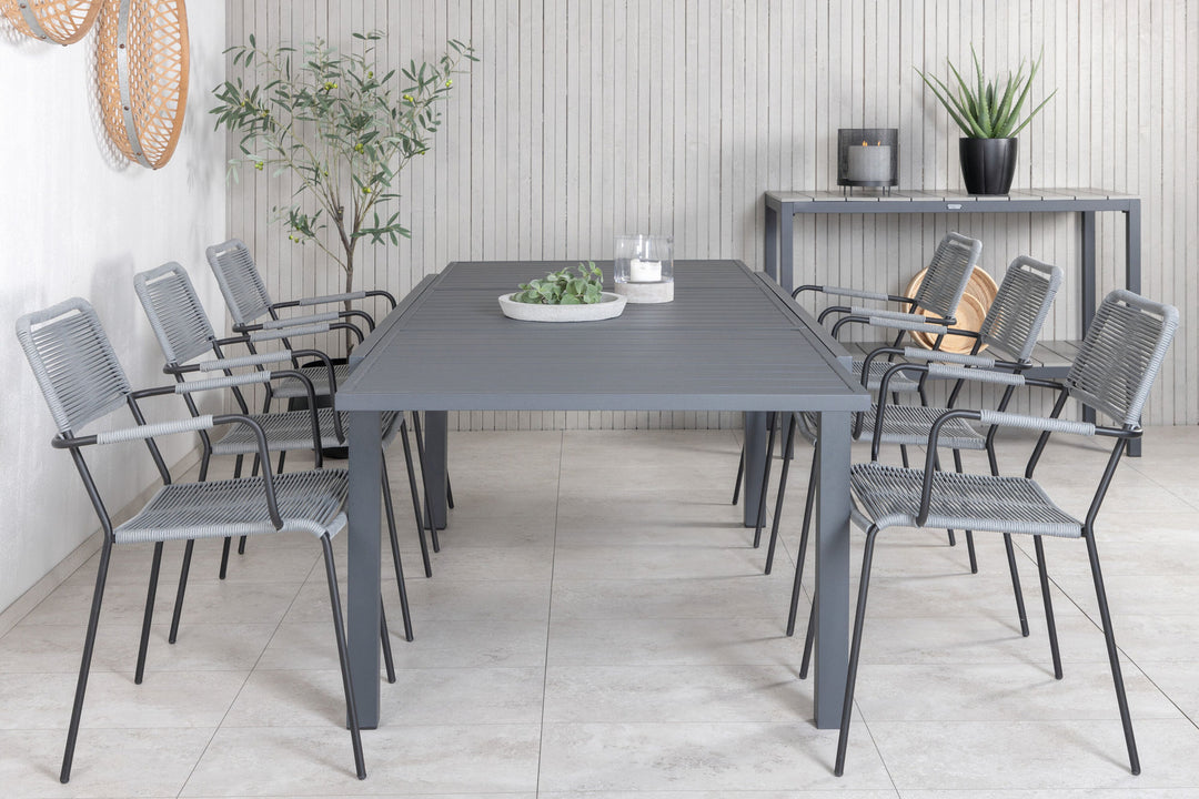 Venture Home Marbella Table 160/240 - Black/Black+Lindos Armchair - Black Alu / Grey Rope_6