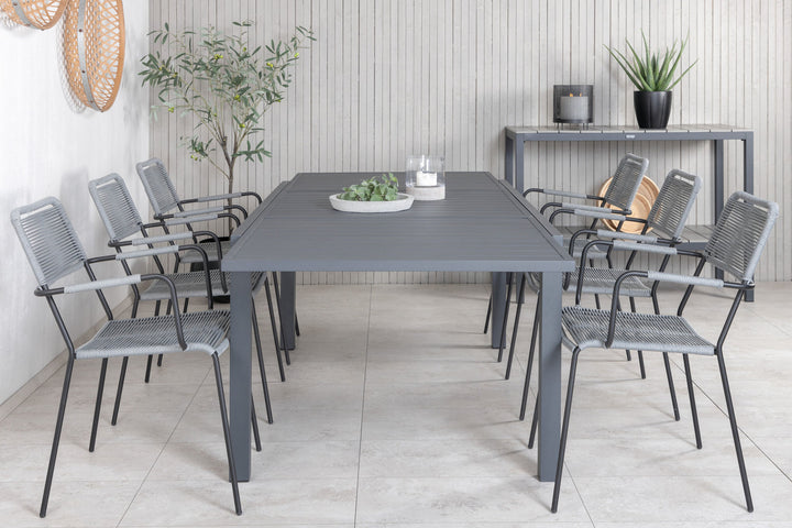 Venture Home Marbella Table 160/240 - Black/Black+Lindos Armchair - Black Alu / Grey Rope_6