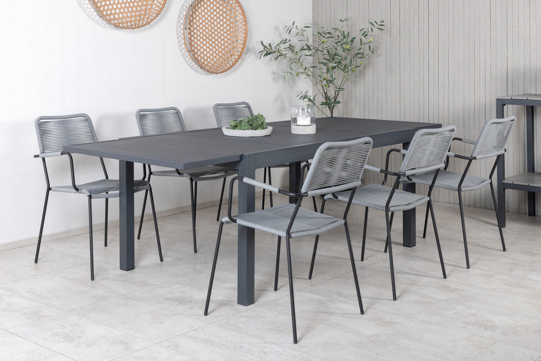 Venture Home Marbella Table 160/240 - Black/Black+Lindos Armchair - Black Alu / Grey Rope_6
