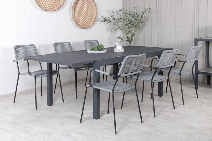 Venture Home Marbella Table 160/240 - Black/Black+Lindos Armchair - Black Alu / Grey Rope_6