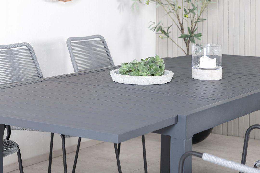 Venture Home Marbella Table 160/240 - Black/Black+Lindos Armchair - Black Alu / Grey Rope_6