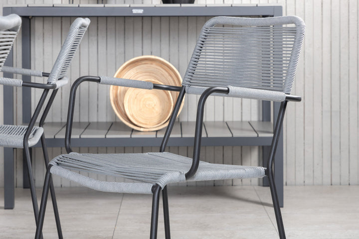 Venture Home Marbella Table 160/240 - Black/Black+Lindos Armchair - Black Alu / Grey Rope_6