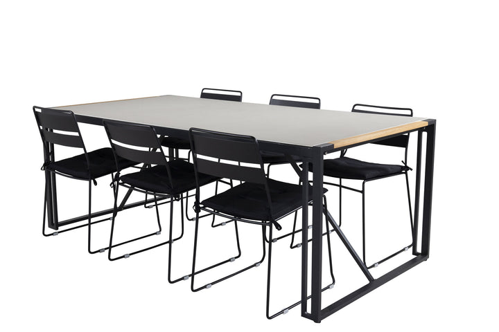 Venture Home Texas Dining Table 200*100 - Black Alu / Teak / Grey Spray stone+Lina Dining Chair - Black_6
