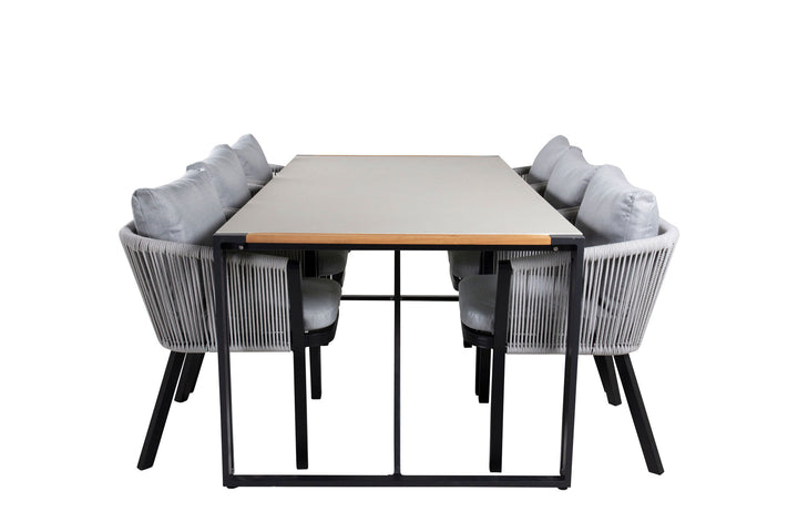 Venture Home Texas Dining Table 200*100 - Black Alu / Teak / Grey Spray stone+Virya Dining Chair - BLACK Alu / Grey cushion _6