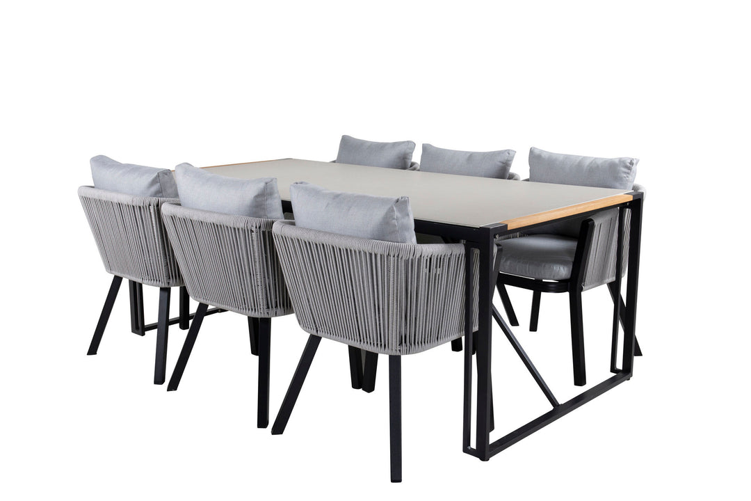 Venture Home Texas Dining Table 200*100 - Black Alu / Teak / Grey Spray stone+Virya Dining Chair - BLACK Alu / Grey cushion _6