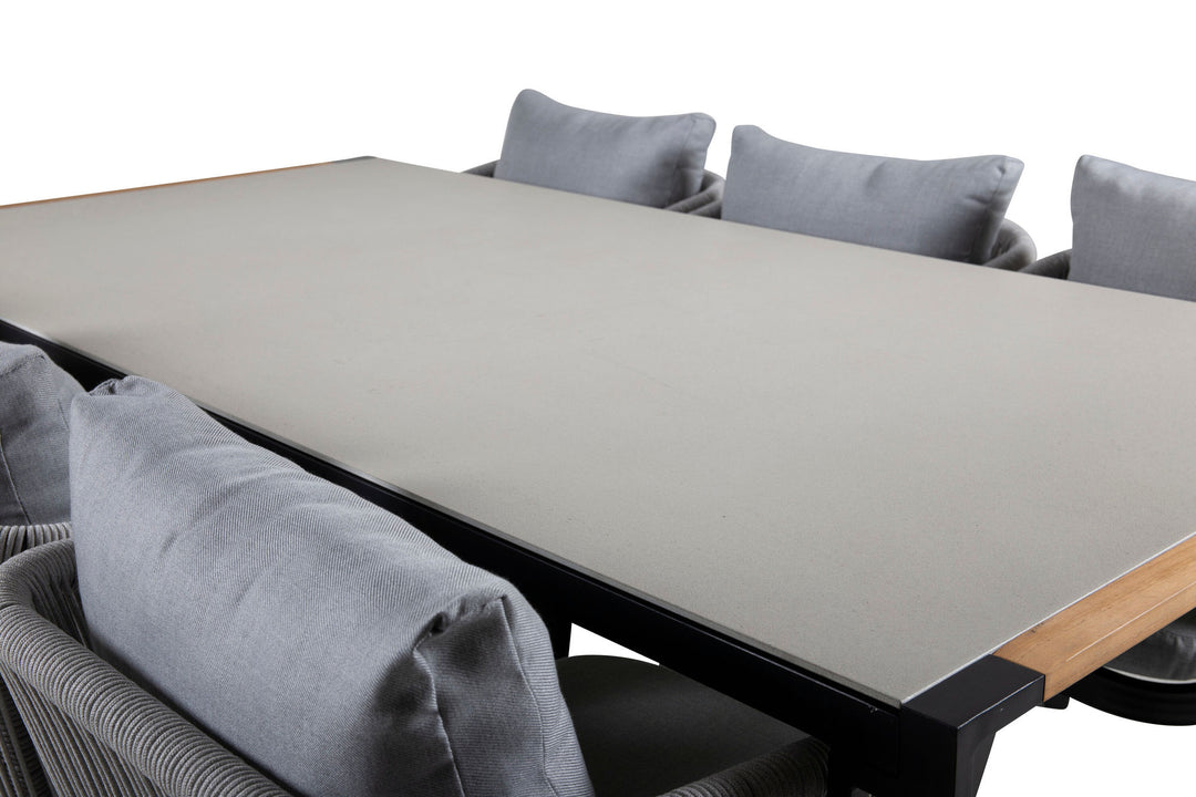 Venture Home Texas Dining Table 200*100 - Black Alu / Teak / Grey Spray stone+Virya Dining Chair - BLACK Alu / Grey cushion _6