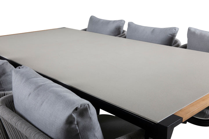 Venture Home Texas Dining Table 200*100 - Black Alu / Teak / Grey Spray stone+Virya Dining Chair - BLACK Alu / Grey cushion _6