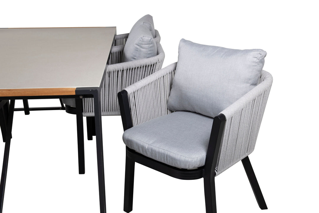 Venture Home Texas Dining Table 200*100 - Black Alu / Teak / Grey Spray stone+Virya Dining Chair - BLACK Alu / Grey cushion _6