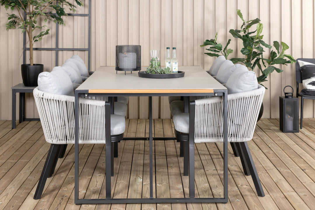 Venture Home Texas Dining Table 200*100 - Black Alu / Teak / Grey Spray stone+Virya Dining Chair - BLACK Alu / Grey cushion _6