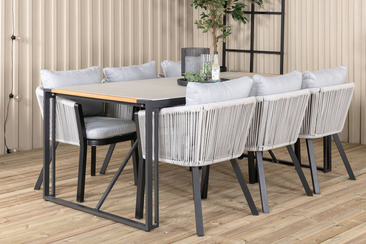 Venture Home Texas Dining Table 200*100 - Black Alu / Teak / Grey Spray stone+Virya Dining Chair - BLACK Alu / Grey cushion _6
