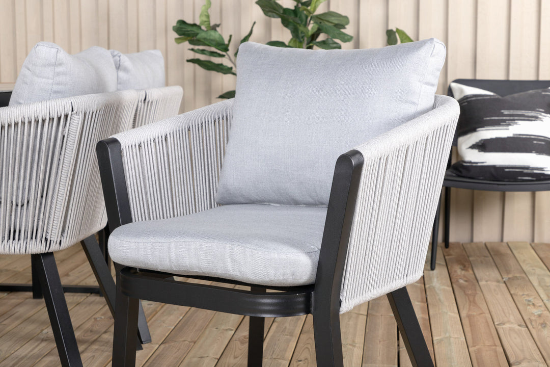 Venture Home Texas Dining Table 200*100 - Black Alu / Teak / Grey Spray stone+Virya Dining Chair - BLACK Alu / Grey cushion _6