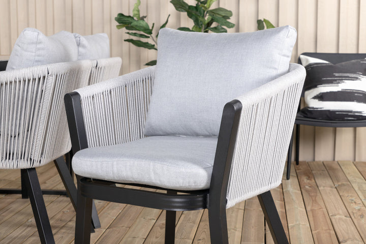 Venture Home Texas Dining Table 200*100 - Black Alu / Teak / Grey Spray stone+Virya Dining Chair - BLACK Alu / Grey cushion _6
