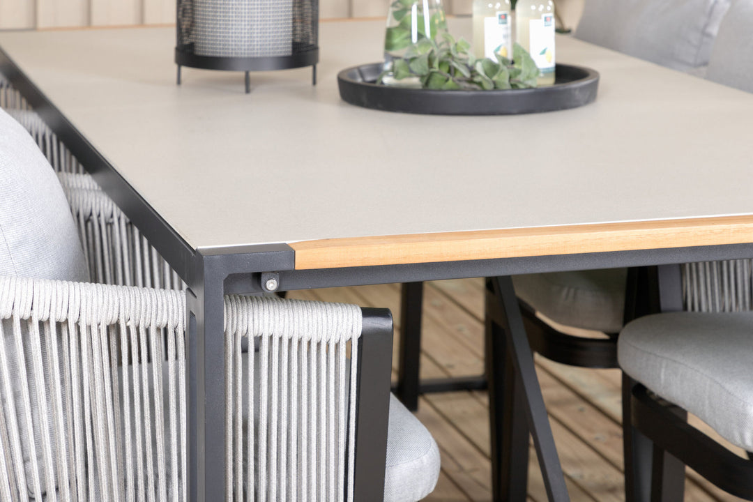 Venture Home Texas Dining Table 200*100 - Black Alu / Teak / Grey Spray stone+Virya Dining Chair - BLACK Alu / Grey cushion _6