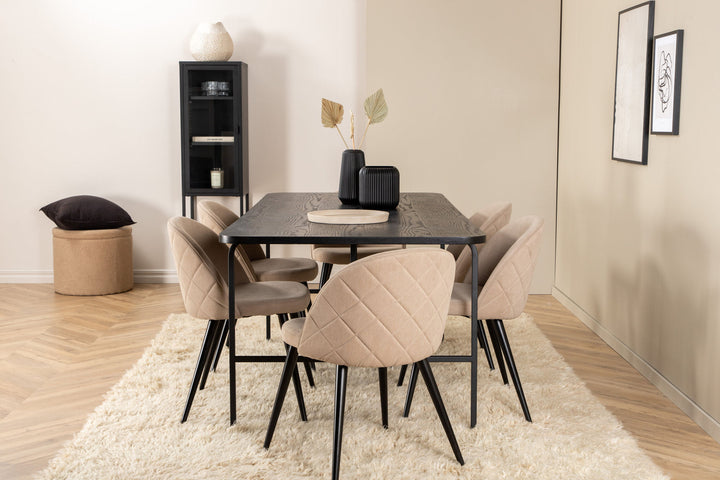 Venture Home Uno Dining Table - Black / Black Veneer+Velvet Stitches Chair - Black / Beige Fabric (Polyester linen )_6