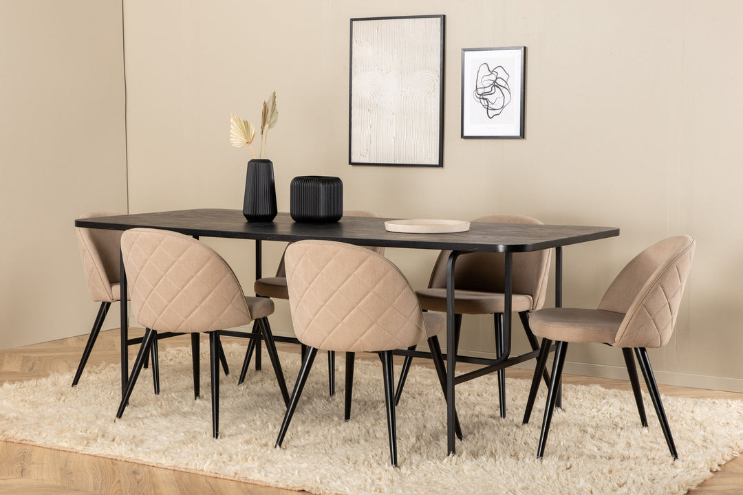 Venture Home Uno Dining Table - Black / Black Veneer+Velvet Stitches Chair - Black / Beige Fabric (Polyester linen )_6
