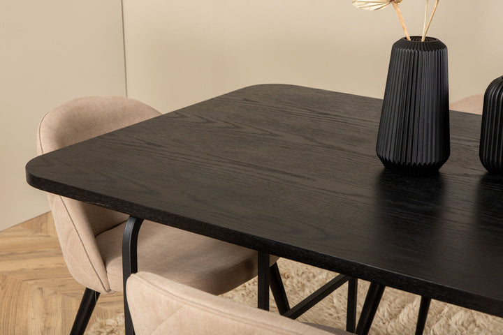 Venture Home Uno Dining Table - Black / Black Veneer+Velvet Stitches Chair - Black / Beige Fabric (Polyester linen )_6