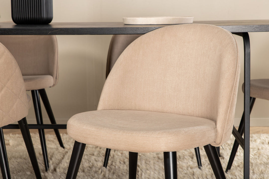 Venture Home Uno Dining Table - Black / Black Veneer+Velvet Stitches Chair - Black / Beige Fabric (Polyester linen )_6