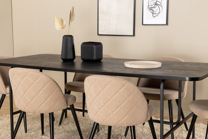 Venture Home Uno Dining Table - Black / Black Veneer+Velvet Stitches Chair - Black / Beige Fabric (Polyester linen )_6
