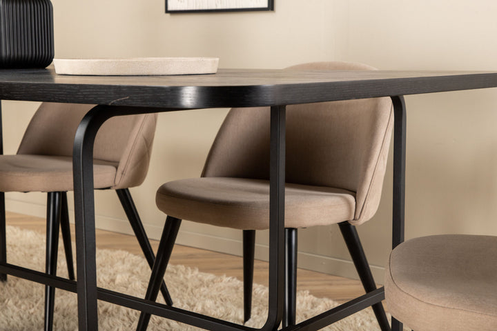Venture Home Uno Dining Table - Black / Black Veneer+Velvet Stitches Chair - Black / Beige Fabric (Polyester linen )_6